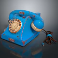 Vintage Blue Rotary Dial Telephone With Worn Finish And Coiled Cord
