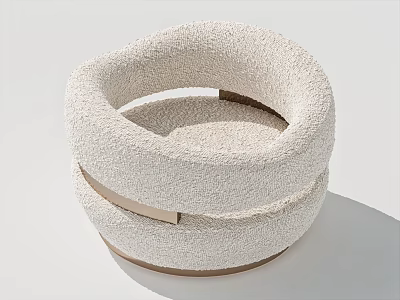 Cream Colored Plush Circular Cushion With Double Layer And Metal Base Design 3d model