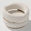 Cream Colored Plush Circular Cushion With Double Layer And Metal Base Design