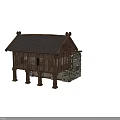 Traditional Ancient Building With Wooden Structure Tile Roof Stone Walls And Interior Details