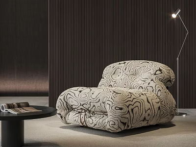 Curved Accent Chair with Black White Wavy Pattern and Floor Lamp Side Table 3d model