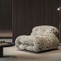 Curved Accent Chair with Black White Wavy Pattern and Floor Lamp Side Table