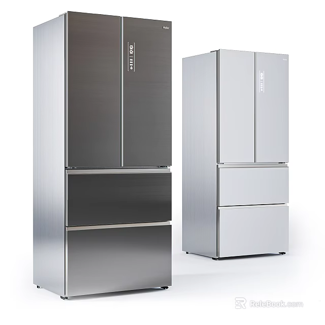 Modern Multi Door Refrigerators With Stainless Steel And Dark Gray Exterior Design 3d model 