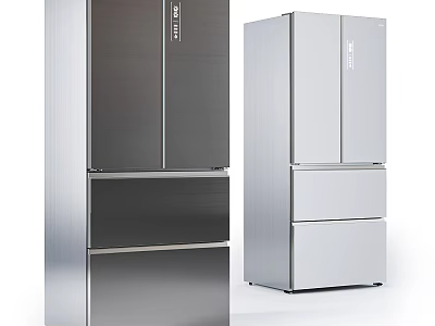 Modern Multi Door Refrigerators With Stainless Steel And Dark Gray Exterior Design 3d model