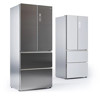 Modern Multi Door Refrigerators With Stainless Steel And Dark Gray Exterior Design 3d model