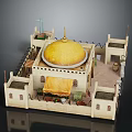 Traditional Domed Building Featuring Yellow Dome Walled Compound And Decorative Towers