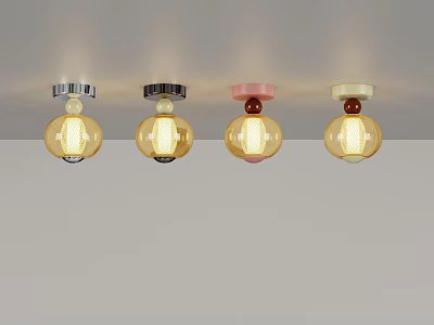 Four Illuminated Spherical Glass Ceiling Lights With Silver Pink Beige Bases 3d model