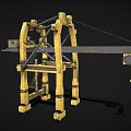 Cartoon Style Yellow Crane Mechanical Structure with Extended Arm and Hanging Hook