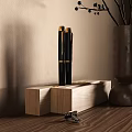 Wooden Desk Setup With Table Lamp Books Chair And Framed Artwork By Window With Blinds