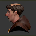 Man Bust Sculpture in Brown Robe with Gold Cross on Chest