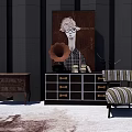 Elegant Modern Entryway Cabinet And Side Cabinet With Artwork Gramophone Striped Stool