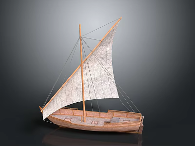 Traditional Wooden Sailboat Watercraft With White Canvas Sail And Classic Hull Design 3d model