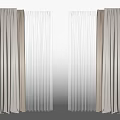 Beige And White Layered Curtains With Sheer And Velvet Textured Designs