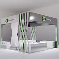 Modern Genvoya Exhibition Booth With Gray Green Design And White Tables Chairs