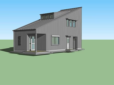 Modern Single Family House With Gray Exterior Sloped Roof Front Windows And Entrance Door 3d model