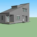 Modern Single Family House With Gray Exterior Sloped Roof Front Windows And Entrance Door