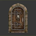 Ancient Arched Stone Door Featuring Carved Patterns Mythical Beast Head And Stone Steps 3d model
