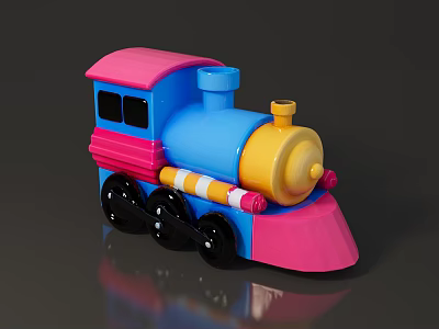 Colorful Toy Train Ornament Decoration Set with Pink Roof Blue Body Yellow Chimney Black Wheels 3d model