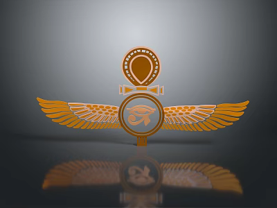 Sculpture Carving with Golden Wings Circular Emblem and Ornate Top Design 3d model