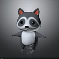 Cute Cartoon Raccoon Character With Gray Body White Belly Red Ears And Black Eyes