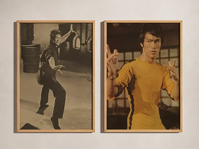 Bruce Lee Martial Arts Portrait Paintings With Black And White And Yellow Shirt Poses 3d model