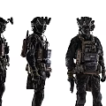 Men in Tactical Military Gear with Helmets Backpacks and Firearms