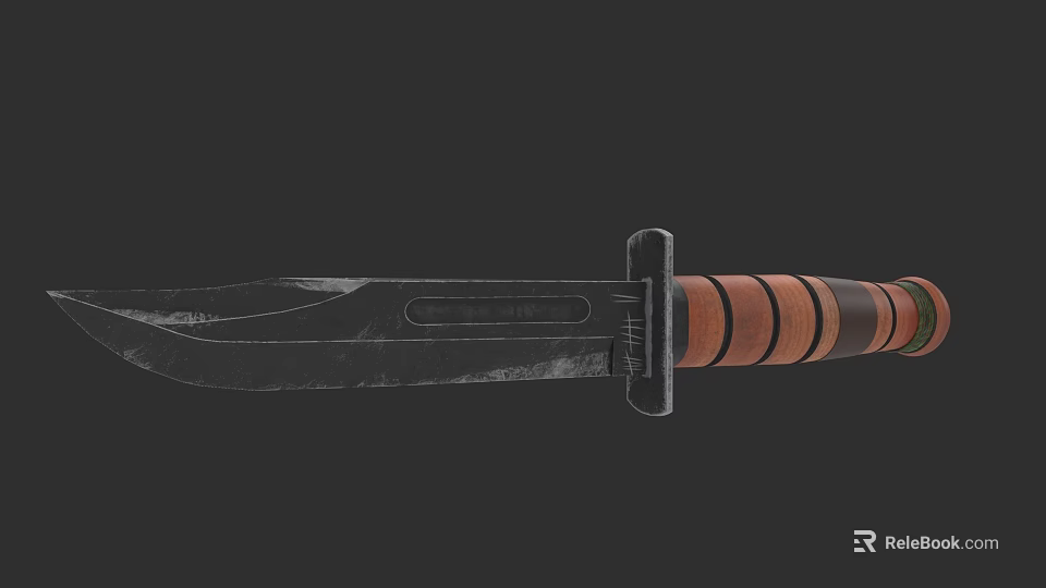 Vintage Tactical Knife With Metal Blade Striped Wooden Handle And Sharp Edge 3d model 