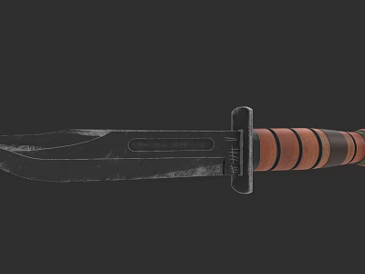 Vintage Tactical Knife With Metal Blade Striped Wooden Handle And Sharp Edge 3d model