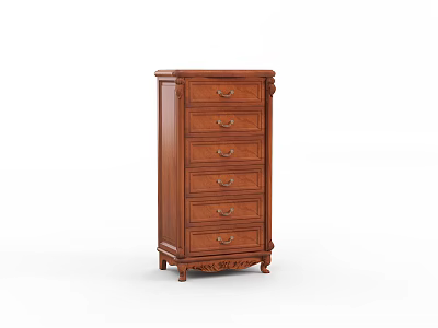 Traditional Wooden Chest of Drawers With Carved Details and Brown Finish 3d model