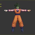 Goku Character in Orange Outfit With Black Hair and Arms Outstretched Standing Pose