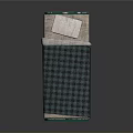 Green Metal Bed Frame Bedroom Furniture With Cozy Plaid Blanket And White Pillow
