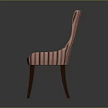 Stylish Accent Chair With Pink And White Striped Fabric Curved Backrest And Dark Wooden Legs