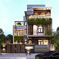 Modern Detached Villa With Greenery Covered Balcony Glass Elements And Stone Facade