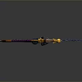 Ornate Fantasy Weapon With Blue Blade Colorful Handle Golden Accents Chain And Decorative Pendant