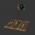 Simple Wooden Raft Water Transport With Logs And Black Skull Flag