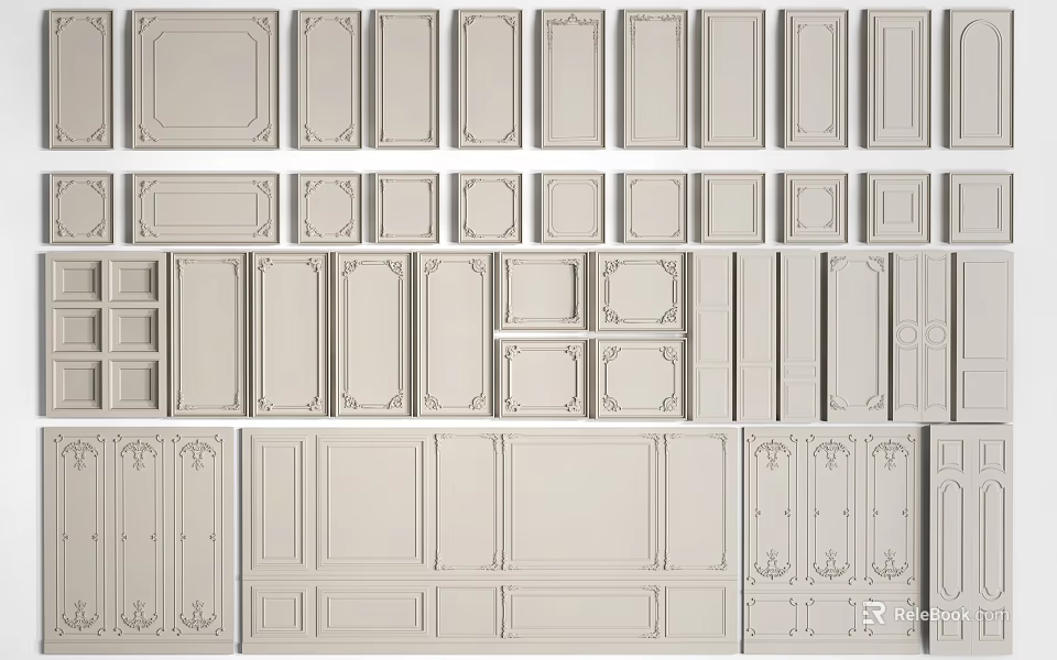 Assorted Decorative Wainscoting Panels With Diverse Patterns And Classic Styles For Homes 3d model