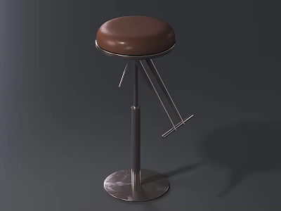 Modern Brown Cushioned Bar Stool With Metal Frame Round Base And Footrest 3d model
