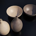 Minimalist Ceramic Tableware Set With Beige And Grey Round Bowls For Dining 3d model