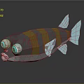 Low Poly Fish With Blue Yellow Gray Stripes Light Blue Fins Tail And White Eyes