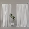 White Sheer Curtains Hanging On Black Curtain Rod With Green Plant In White Planter