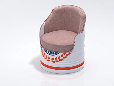 Unique Leisure Chair with Bucket Design Pink Fabric White Base Red Trim and Olive Branch 3d model