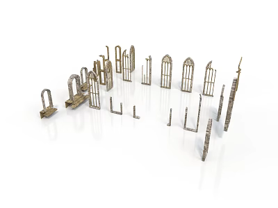 Architectural Building Components With Various Arches Columns And Window Frames 3d model