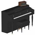 Black Upright Piano with Black Stool and Brown Speaker for Musical Instruments Art Supplies