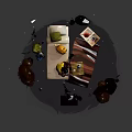 Cozy Garden Landscape With Plants Stones Puddles And Moonlit Night Scene