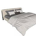 Modern Upholstered Double Bed With Grey Bedding Decorative Pillows And Woven Frame 3d model