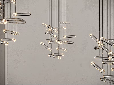 Modern Hanging Chandelier With Glass Tubes And Metal Frame For Minimalist Interior Decor 3d model