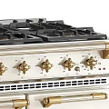 Elegant Cream Colored Kitchen Stove Oven With Gold Knobs Handles And Cabinet Doors