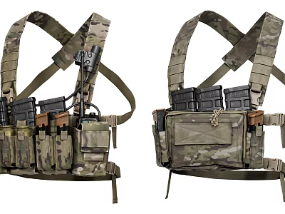 Tactical Vest With Camouflage Pattern Multiple Pockets Gear Attachments And Crossed Shoulder Straps 3d model