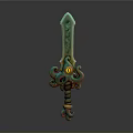 Fantasy Sword Green Blade With Blue Glowing Patterns Octopus Tentacle And Spiral Decorated Hilt