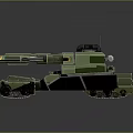 Green Armored Military Vehicle With Cannon Antenna Tracked Chassis And Yellow Markings